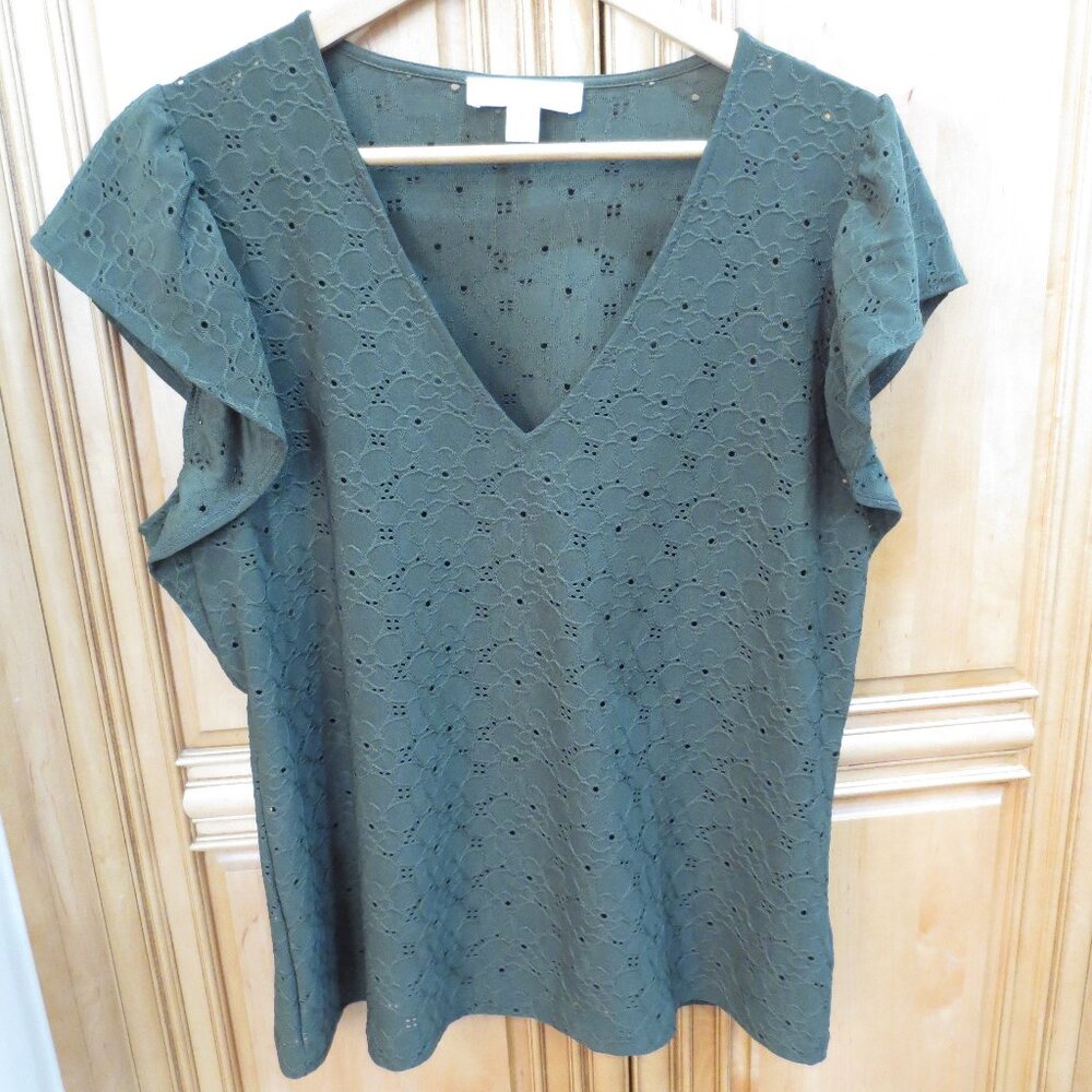 Michael Kors Green Short Sleeve Eyelet Shirt Blouse size L